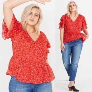 Madewell Metallic Floral Tiered Sleeve Peplum Top